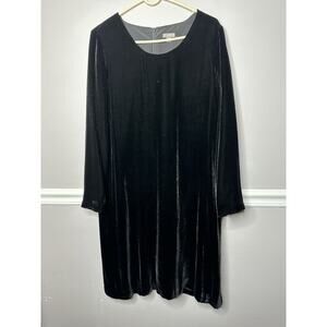 J Jill Velvet Midi Dress Black‎ Lined Size Medium Sheath Wide Sleeves Classic
